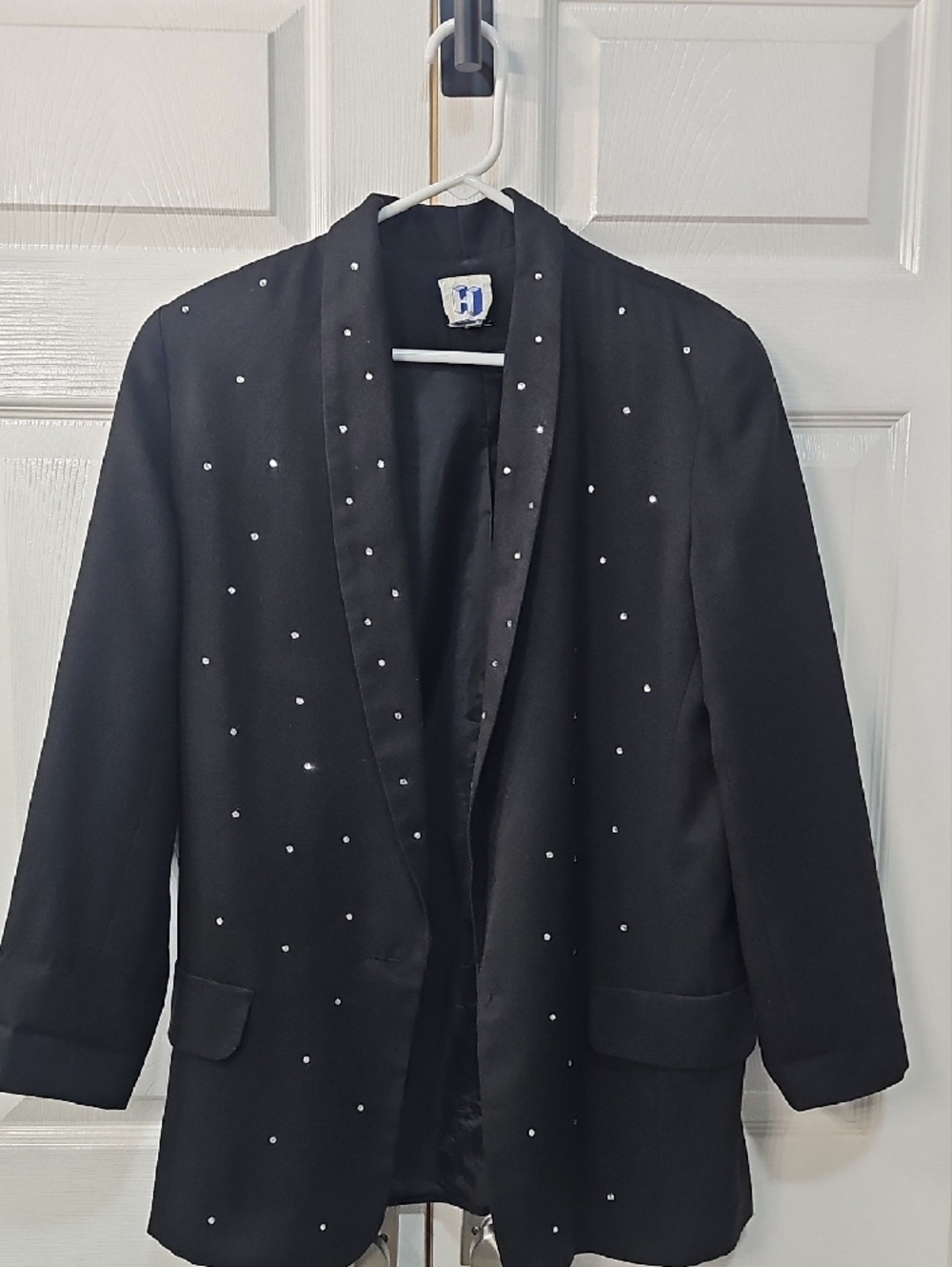 Vintage 90's Glam Leisure Rhinestone Black Blazer Size 8 Shimmer Jacket - Picture 6 of 14